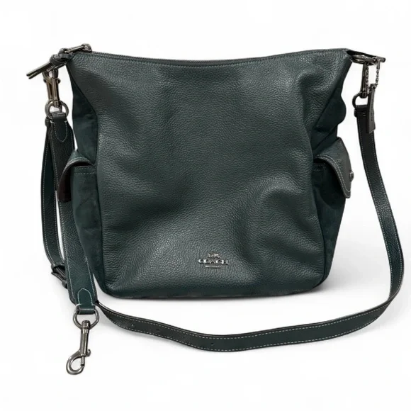 Coach Pennie Hobo hunter green leather & suede shoulder/crossbody purse C1522 - Picture 3 of 12